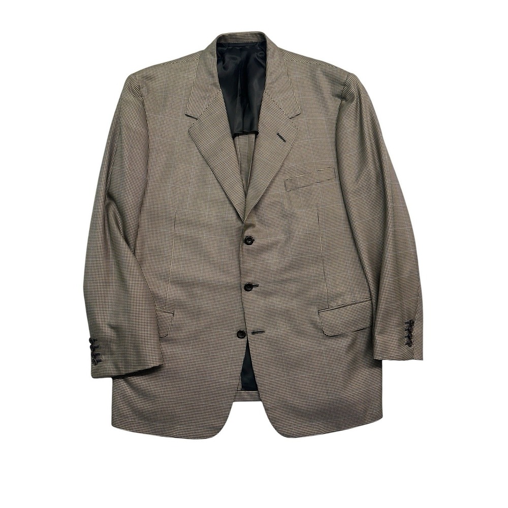 Oxxford‎ 48L Beige Black Houndstooth Silk Wool Blazer Jacket Sport Suit Coat USA